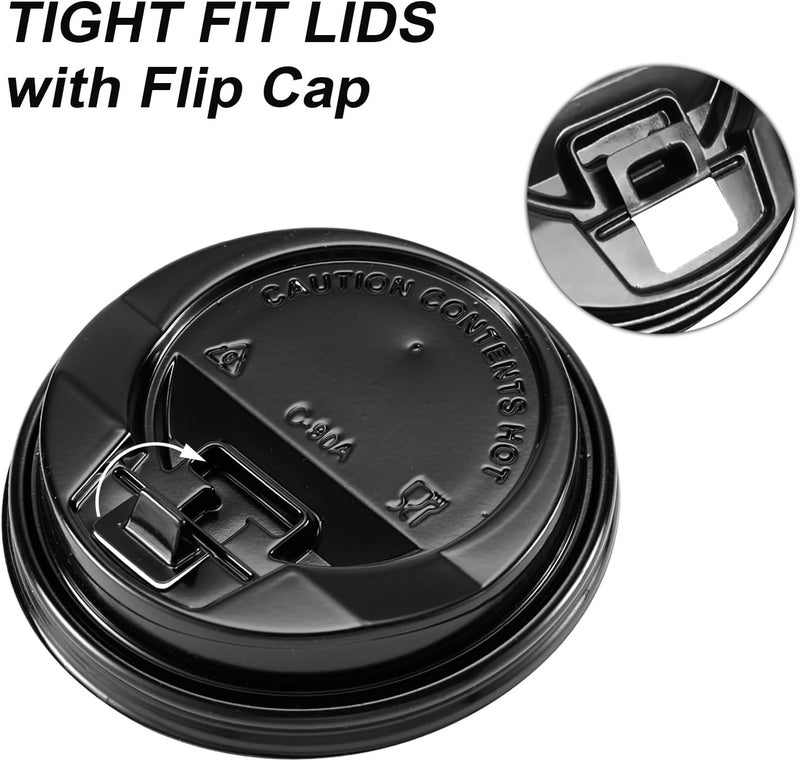 SIUQ 150 Pack Coffee Cup lids, Disposable Plastic Cup Lids for 10, 12, 16, 20, 24 oz Paper Cups, Hot/Cold Drinking Cup Lids, 3.54 Inches/90 mm Diameter - Black - Image 4
